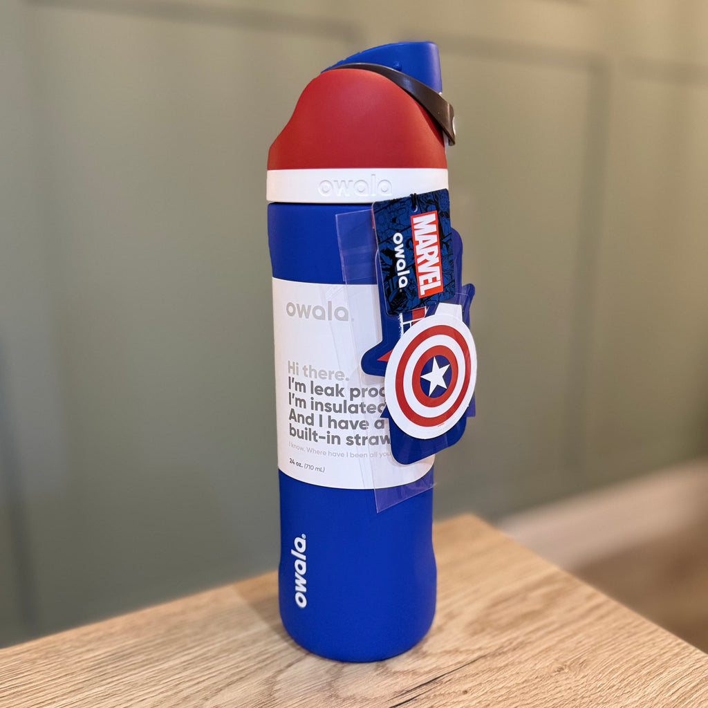 Owala FreeSip 24oz Marvel Captain America Stainless Steel Insulated Water Bottle Blue Shield
