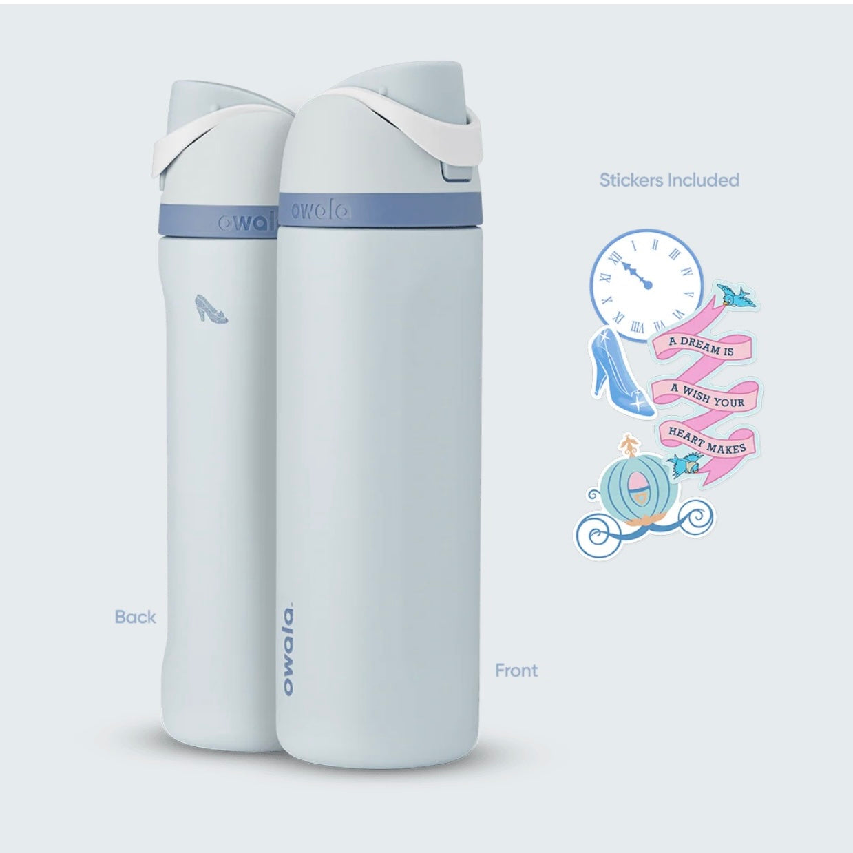 Owala FreeSip 24oz Disney Princess Cinderella Water Bottle Blue with Stickers