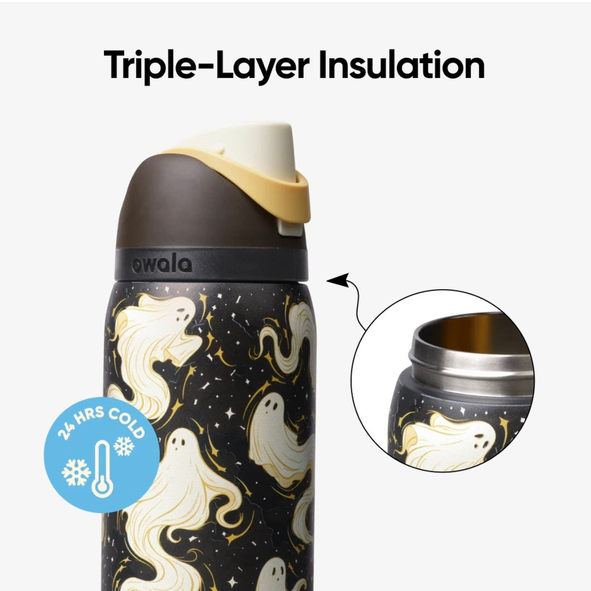 Owala FreeSip 32oz Round We Ghost Water Bottle Triple Layer Insulation 24 Hours Cold