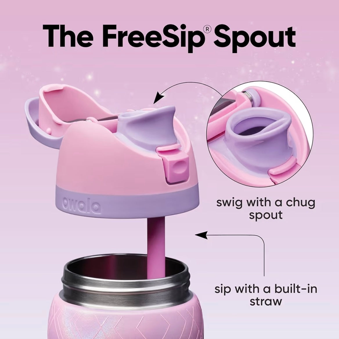 Owala FreeSip Wicked Glinda Pearlescent Pink Shimmer 32oz Bottle