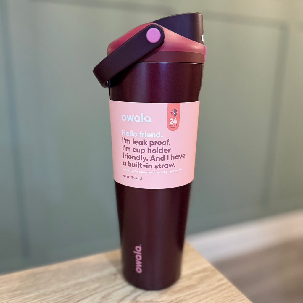 Owala FreeSip Sway 40oz Black Cherry US Exclusive Stainless Steel Insulated Water Bottle Burgundy 