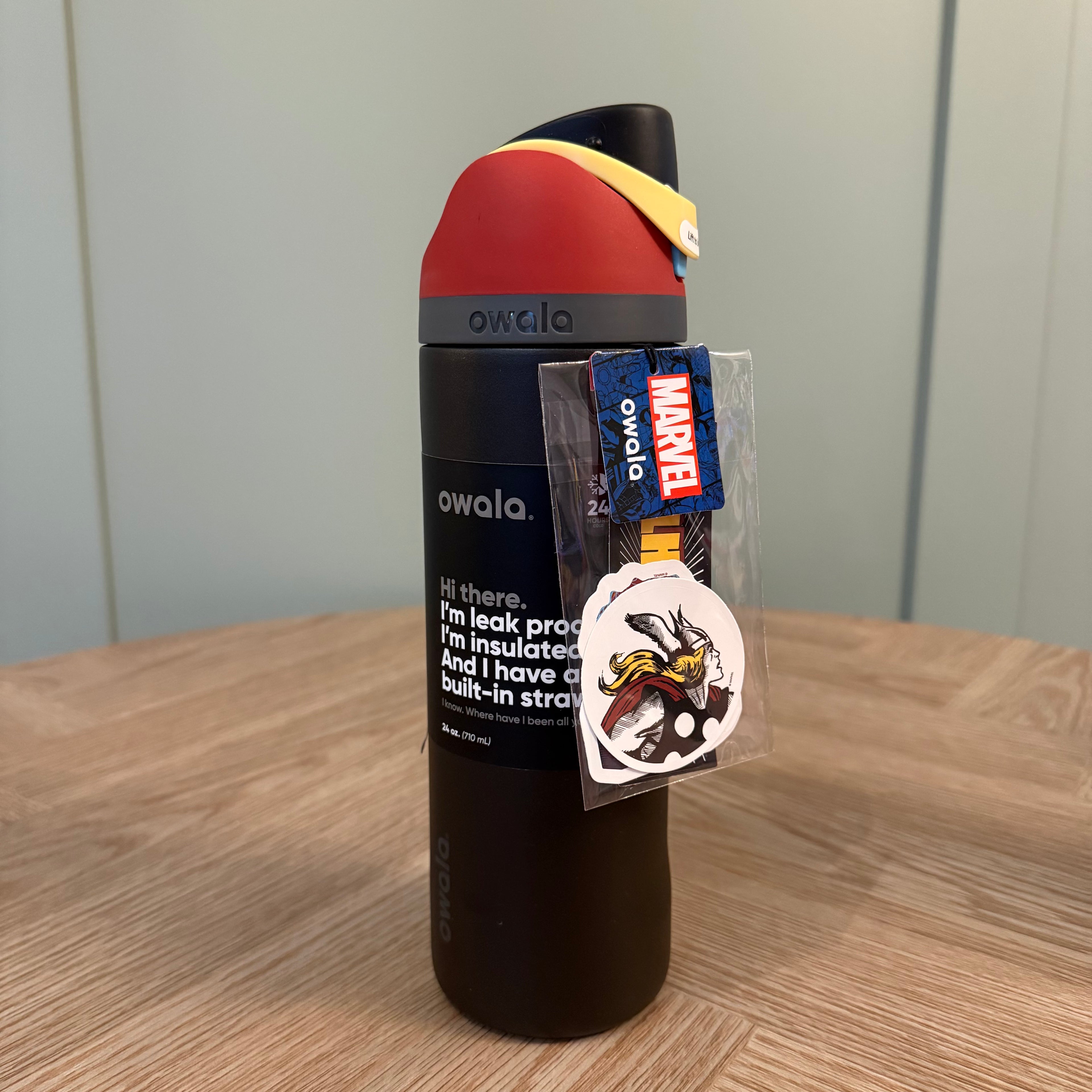 Owala FreeSip 24oz Marvel Thor Limited Edition Bottle - Black/Red - Stickers