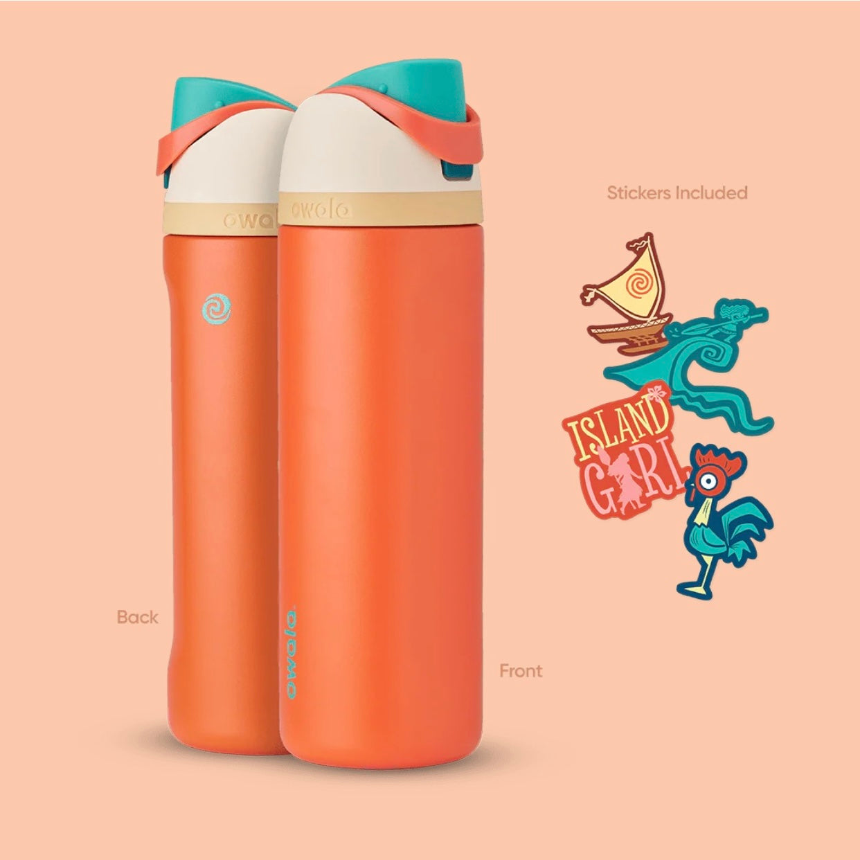 Owala FreeSip 24oz Disney Princess Moana Water Bottle Orange with Stickers