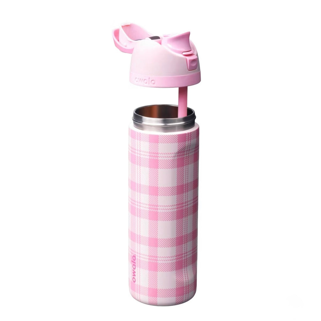 Owala FreeSip 24oz Highland Pink Water Bottle Open Lid & Built in Pink Straw 