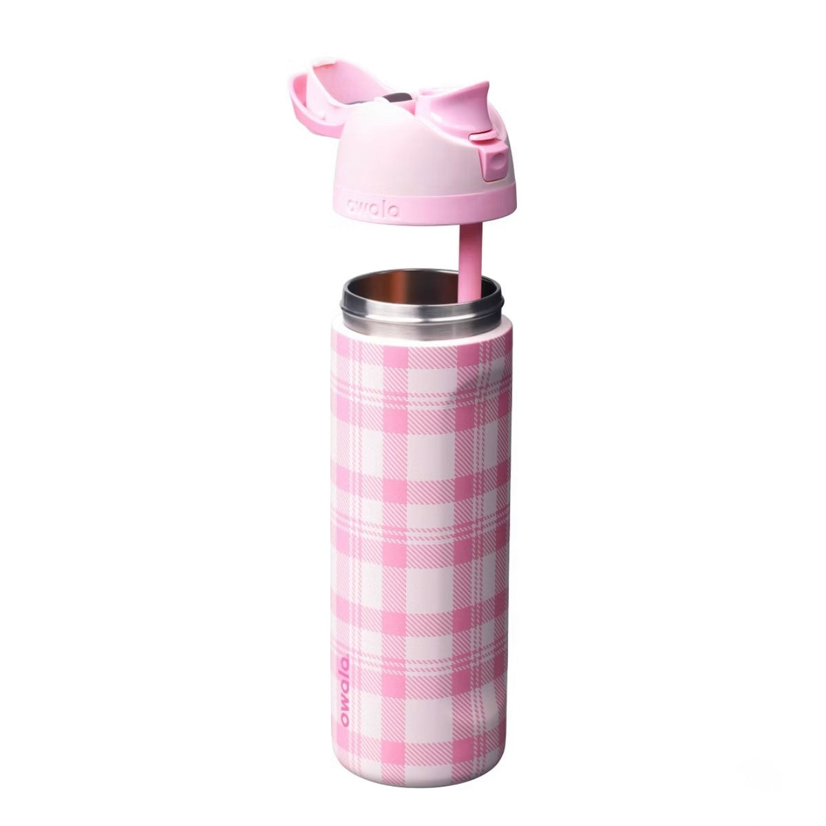 Owala FreeSip 24oz Highland Pink Water Bottle Open Lid & Built in Pink Straw 