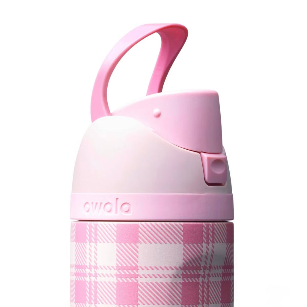 Owala FreeSip 24oz Highland Pink Plaid Insulated Water Bottle 24 Hours Cold Carry Loop