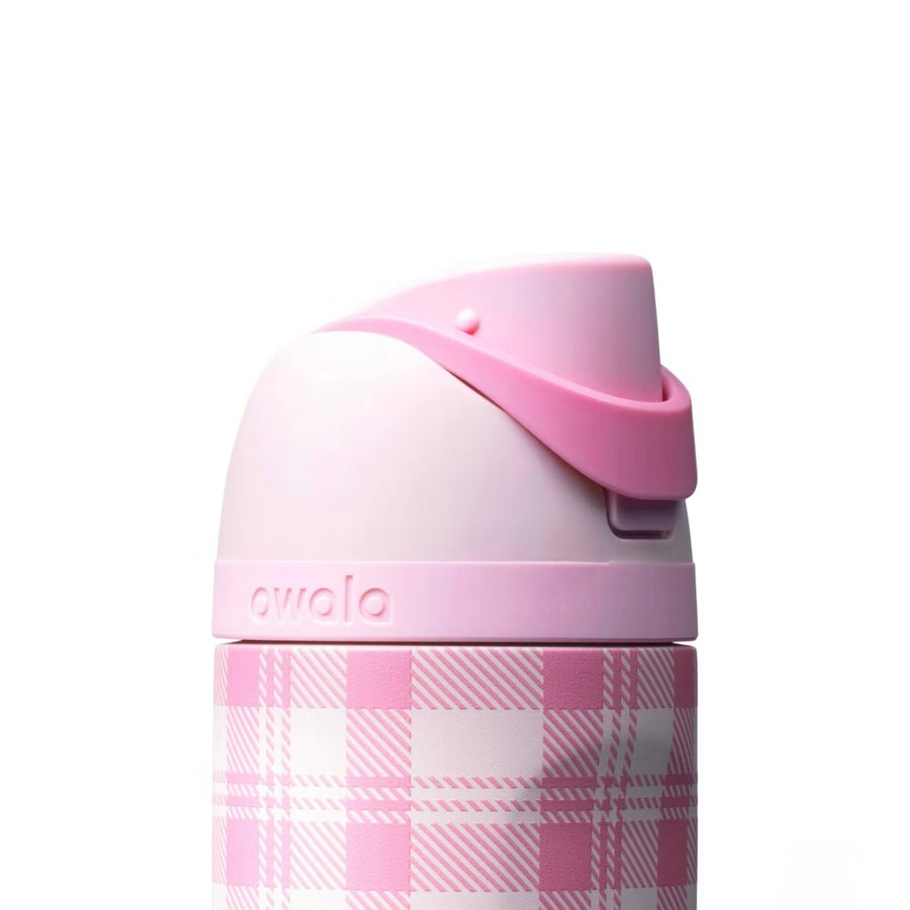 Owala FreeSip 24oz Highland Pink Plaid Water Bottle Push-Button Opening Leakproof