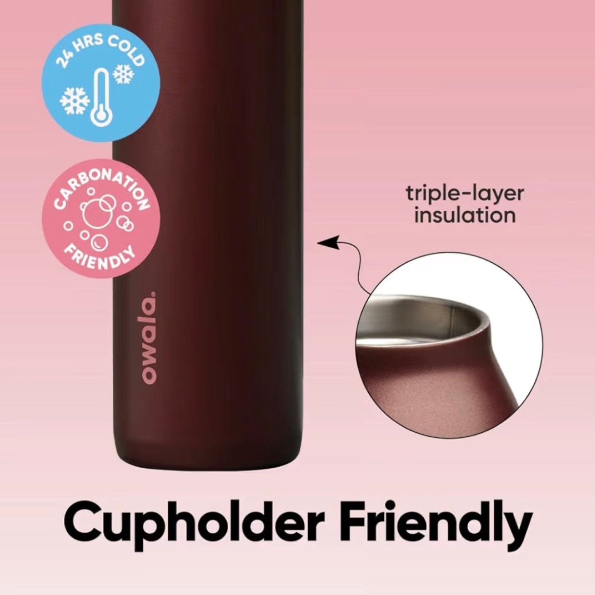 Owala FreeSip Twist 24oz Black Cherry US Exclusive Bottle - Burgundy - cupholder friendly