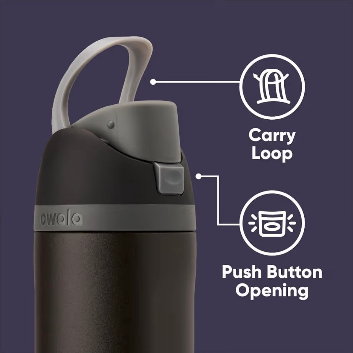 Owala FreeSip 24oz Marvel Black Panther Water Bottle Carry Loop & Push Button Opening