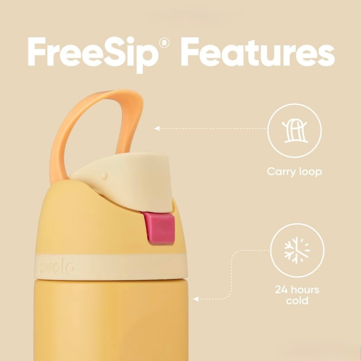 Owala FreeSip 24oz Belle Disney Princess Insulated Water Bottle 24 Hours Cold Carry Loop