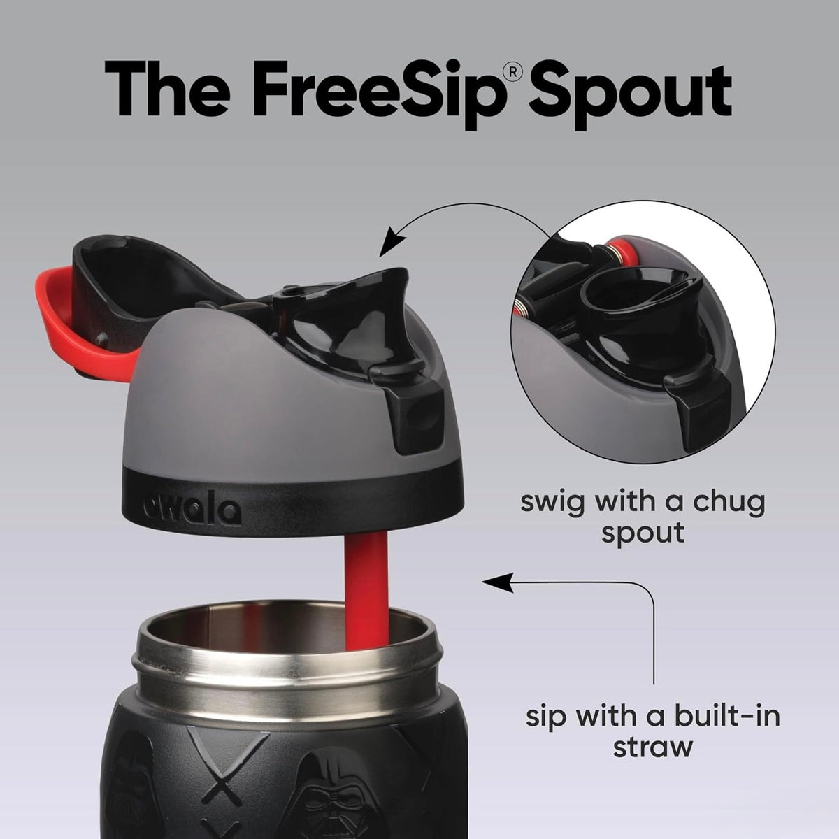Owala FreeSip 32oz Darth Vader Star Wars Water Bottle FreeSip Spout Swig or Sip With A Built-In Straw