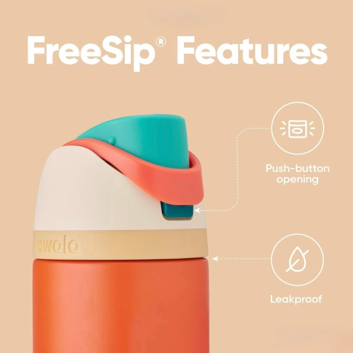 Owala FreeSip 24oz Moana Disney Princess Water Bottle Push-Button Opening Leakproof