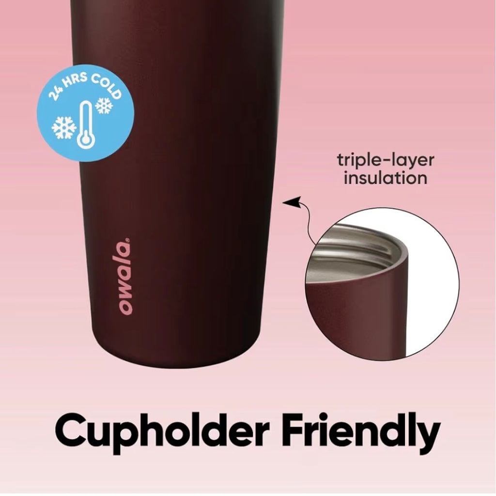 Owala FreeSip Sway 40oz Black Cherry Water Bottle Cupholder Friendly Triple-Layer Insulation 24 Hours 