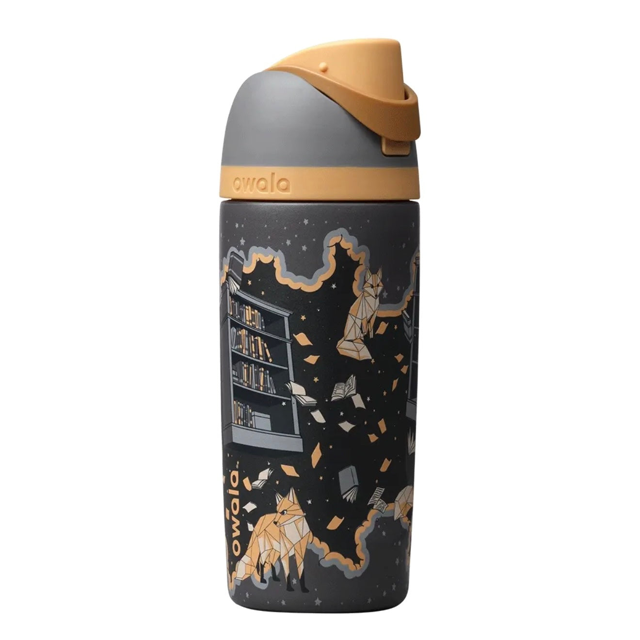 Owala FreeSip 30oz Sway Color Drop Book Club Book Worm Water Bottle Yellow Grey Foxes 