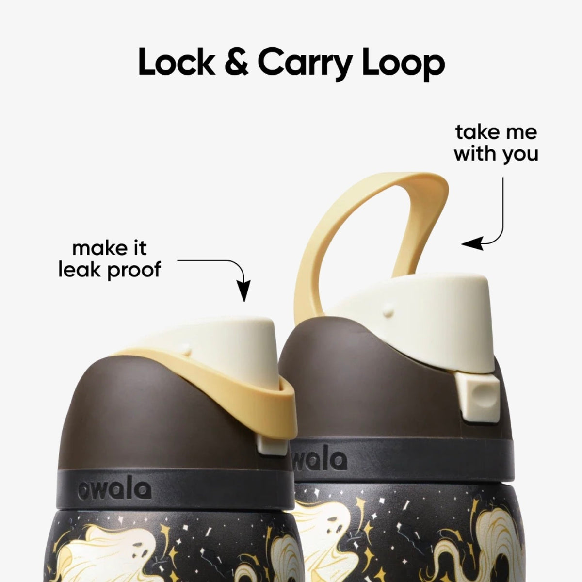 Owala FreeSip 32oz Round We Ghost Water Bottle Lock and Carry Loop