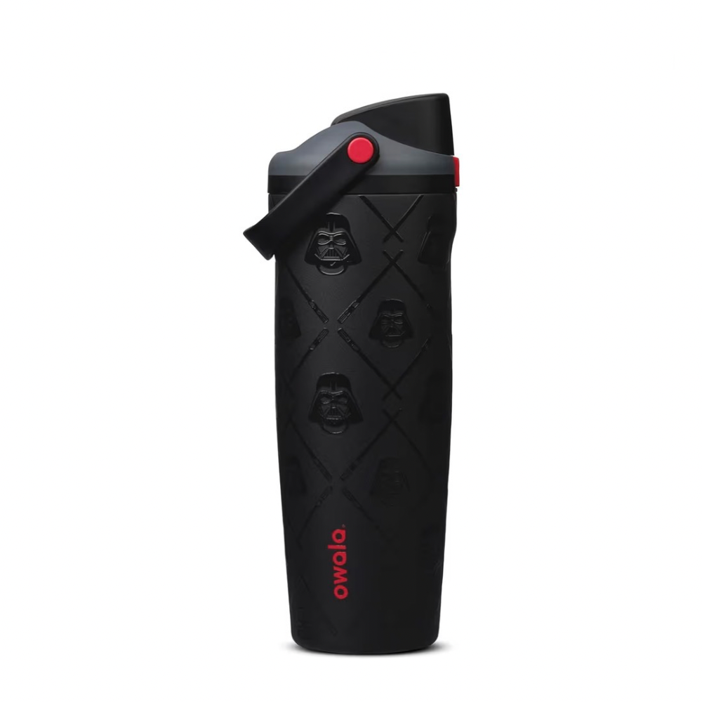 Owala FreeSip Sway 30oz Star Wars Darth Vader "Dark Side" water bottle in matte black with embossed helmet pattern.