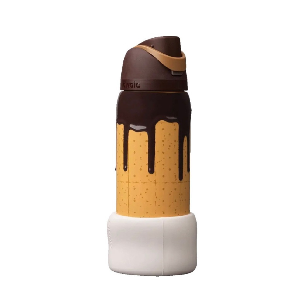 Owala FreeSip 32oz Color Drop Gimme S'more water bottle Yellow & Chocolate Brown with Marshmallow boot