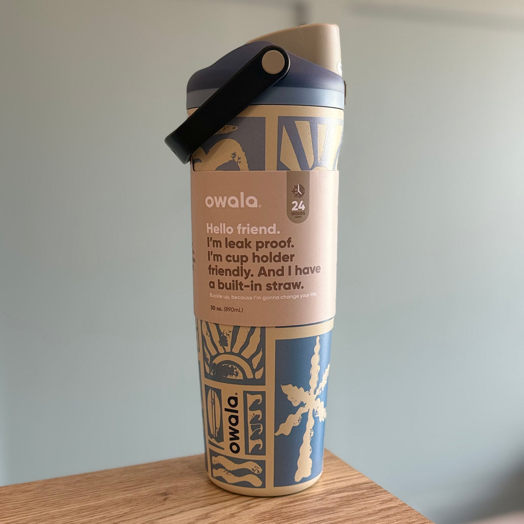 Owala FreeSip Sway 30oz Birthday Beach Bash - Vintage Surf - Blue/Tan - In Stock Now