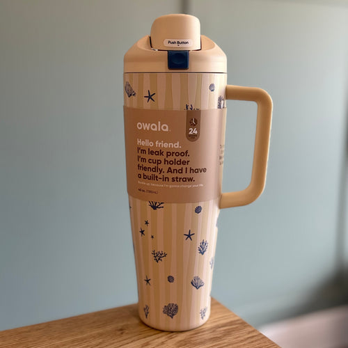 Owala FreeSip Tumbler 40oz Birthday Beach Bash - Coral Cobana - Biege/Blue - In Stock Now