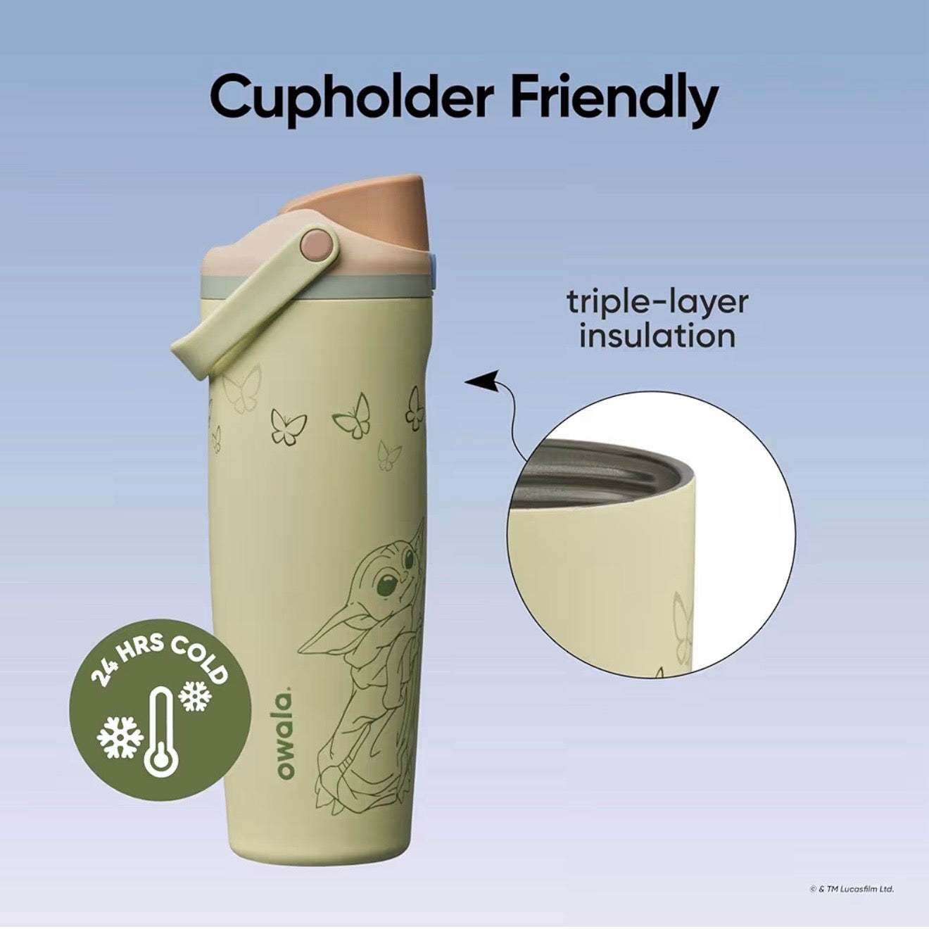Owala FreeSip Sway 30oz Star Wars GroGu Baby Yoda - Light Green - Triple Insulated - Cupholder Friendly 