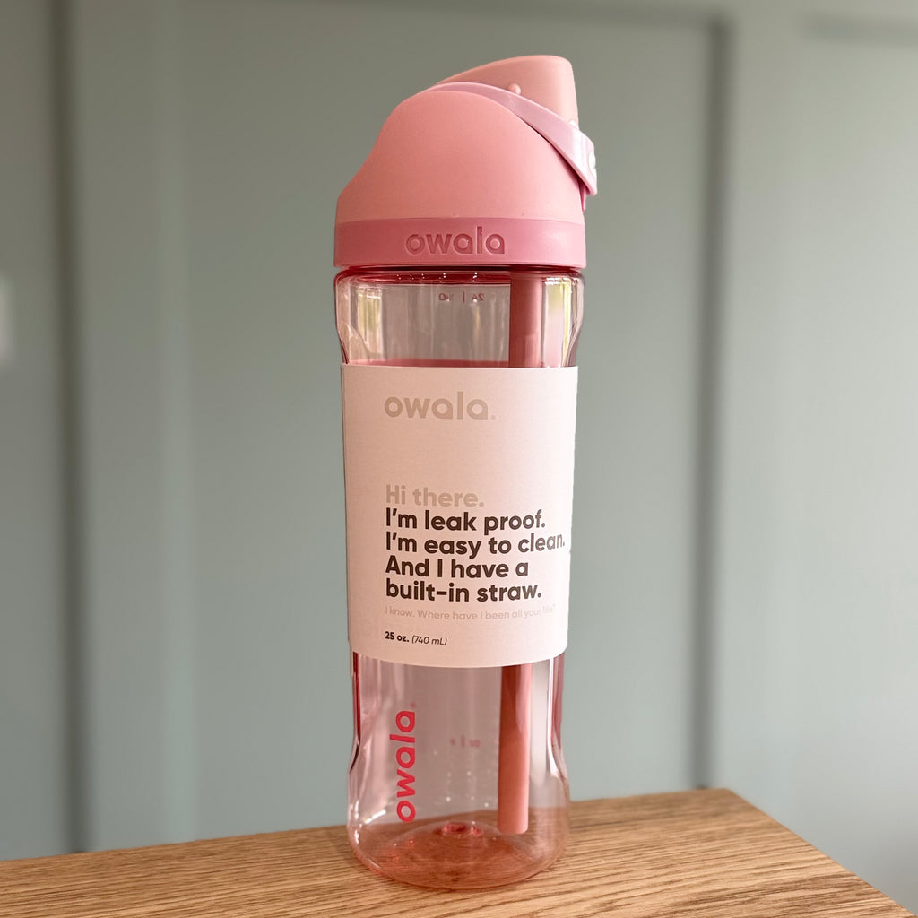 Owala FreeSip Tritan Plastic 25oz in Rose Quartz - Pink & Clear - Fast UK Delivery