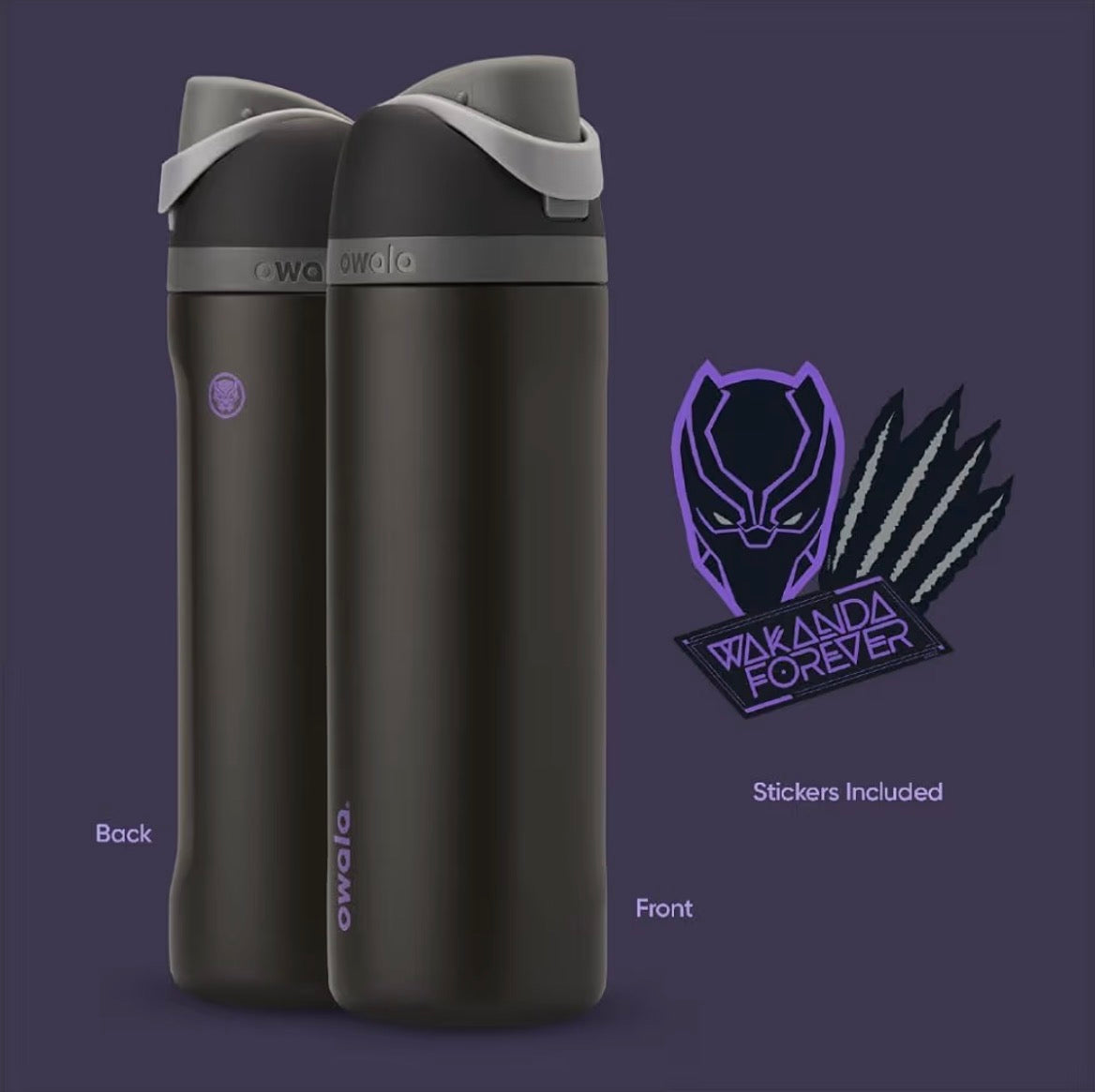 Owala FreeSip 24oz Marvel Black Panther Water Bottle Black with Stickers